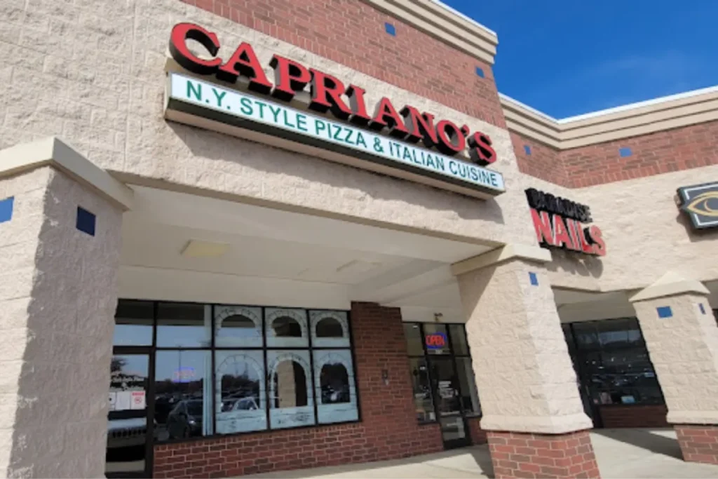 Exterior view of Capriano’s Italian restaurant storefront.